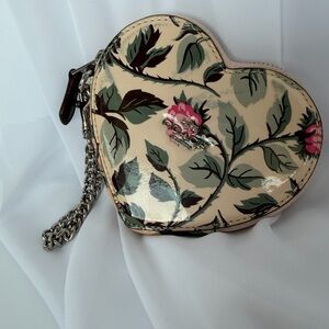 Coach Heart-Shaped Floral Patent Wristlet - Cream/Pink/Green